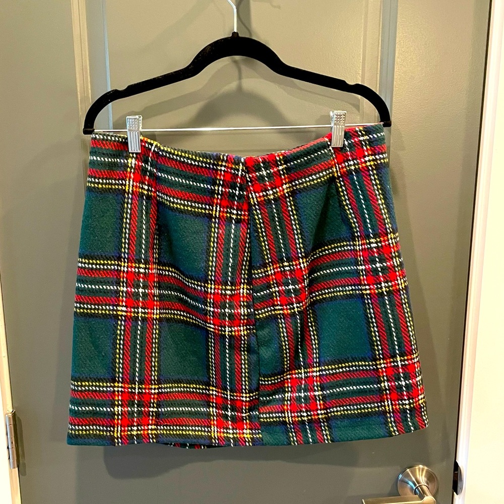 Shein Fleece Plaid Green and Red Mini Skirt